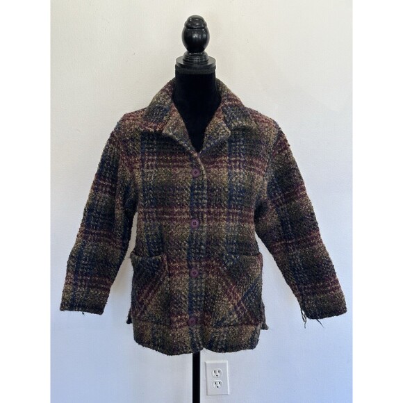 Weave of The Irish Cardigan Womens S Wool Blend Plaid Boucle Knit Boxy Oversized - Picture 1 of 13